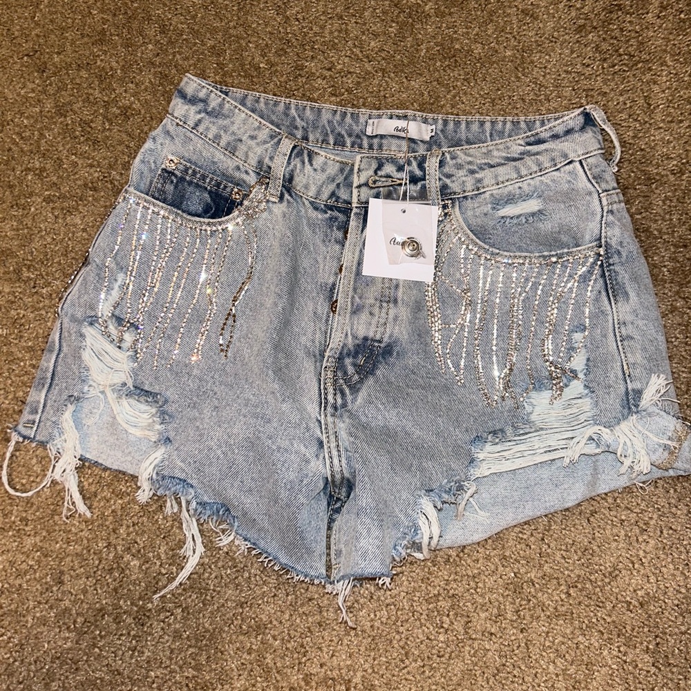 ADIKA RHINESTONE JEAN SHORTS